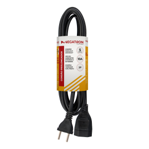 CORDÃO PROLONGADOR 250V 10A PP PLANO 3X0,75MM - 5MTS - PRETO