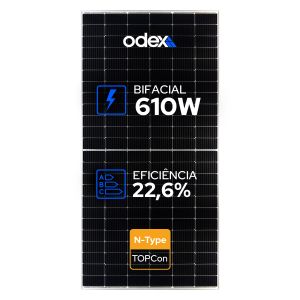 PAINEL SOLAR FOTOVOLTAICO ODEX 610W N-TYPE 132 CELULAS BIFACIAL ODE06022025