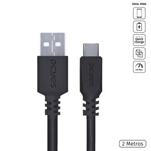 CABO USB A 2.0 PARA USB TIPO-C - PRETO - 2 METROS - PUACP-02