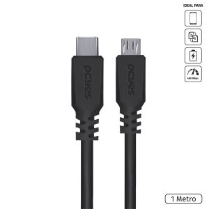 CABO USB TIPO-C PARA MICRO USB 2.0 - PRETO - 1 METRO - PUCMP-1