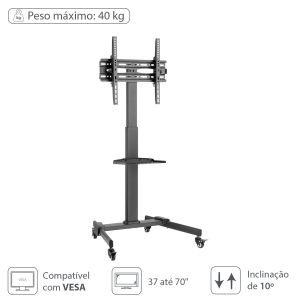 SUPORTE RACK PARA TVS DE 37-70" ATÉ 35KG COM BANDEJA - SR150