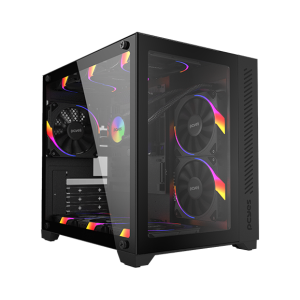 GABINETE GAMER FORCEFIELD BLACK VULCAN - FRONTAL E LATERAL EM VIDRO - PCYES - GFFBVP