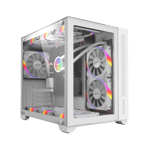 GABINETE GAMER FORCEFIELD WHITE GHOST - FRONTAL E LATERAL EM VIDRO - PCYES - GFFWGP