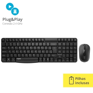 TECLADO E MOUSE SEM FIO 1000DPI RA001 PRETO