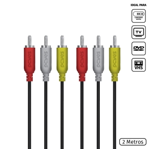 CABO DE VIDEO 3 RCA MACHO 2 METROS - P3R-2