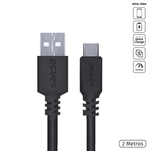 CABO USB A 2.0 PARA USB TIPO C 2M PRETO - PUACP-02