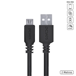 CABO MICRO USB PARA USB A 2.0 2M PRETO - PMUAP-2