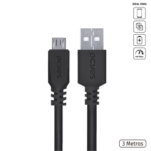 CABO MICRO USB PARA USB A 2.0 3M PRETO - PMUAP-3