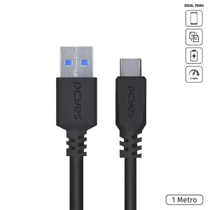 CABO USB TIPO C PARA USB A 3.0 1M PRETO - P3UACP-1