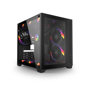 GABINETE GAMER FORCEFIELD BLACK VULCAN - FRONTAL E LATERAL EM VIDRO - PCYES - GFFBVP