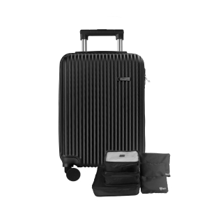 MALA DE VIAGEM PEQUENA ABS PRETA - QMP-10 + KIT ORGANIZADOR DE MALA PRETO 6 PECAS - QKO-06