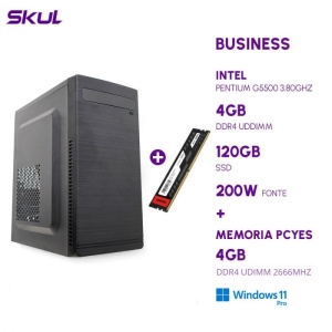 KIT PROMOCIONAL COMPUTADOR BUSINESS B200 DUAL CORE G5500 3.80GHZ MEM 4GB DDR4 SSD 120GB FONTE 200W WINDOWS 11 PRO+MEMORIA PCYES UDIMM 4GB DDR4 2666MHZ
