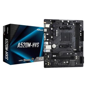 PLACA MÃE ASROCK A520M-HVS AM4 2XDDR4 DIMM 64GB 2XUSB2.0 4XUSB3.2 1XM.2 HDMI/D-SUB REDE GIGA 1XPCIE