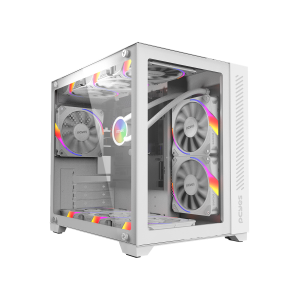 GABINETE GAMER FORCEFIELD WHITE GHOST - FRONTAL E LATERAL EM VIDRO - PCYES - GFFWGP