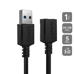 CABO EXTENSOR USB A 3.0 MACHO P/ USB A 3.0 FÊMEA - PRETO - 1 METRO - PUAMF3-1