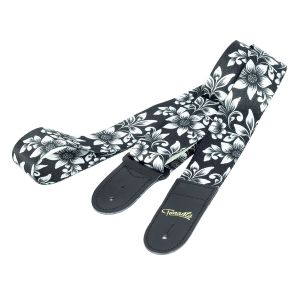 CORREIA TONANTE DE POLIÉSTER ESTAMPA FLORAL BRANCA E PRETA - TN10S