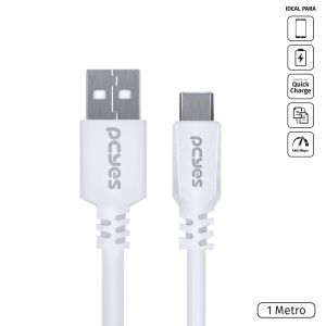 CABO USB A 2.0 PARA USB TIPO C - 1 METRO - BRANCO - PUACB-01