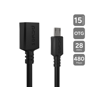 ADAPTADOR OTG MICRO USB PARA USB 2.0 15CM PRETO - PAMUP-15