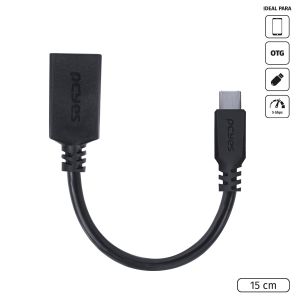 CABO ADAPTADOR OTG TIPO C PARA USB A 3.0 - PRETO - 15 CM - P3AMUP-15