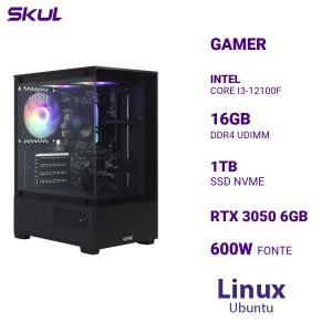 COMPUTADOR 3000 CORE I3-12100F MEM (2X8GB) 16GB DDR4 SSD 1TB NVME RTX 3050 6GB FONTE 600W  LINUX UBUNTU